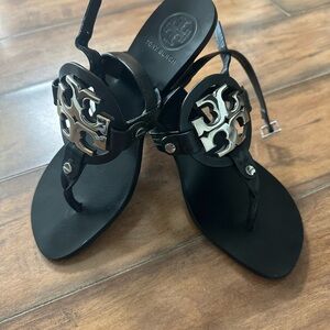Tory Burch Black and Silver Sandals